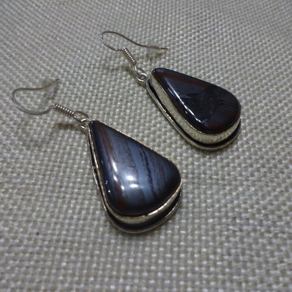 Classic IRON TIGERS EYE Handmade Sterling Dangle Earrings #978B